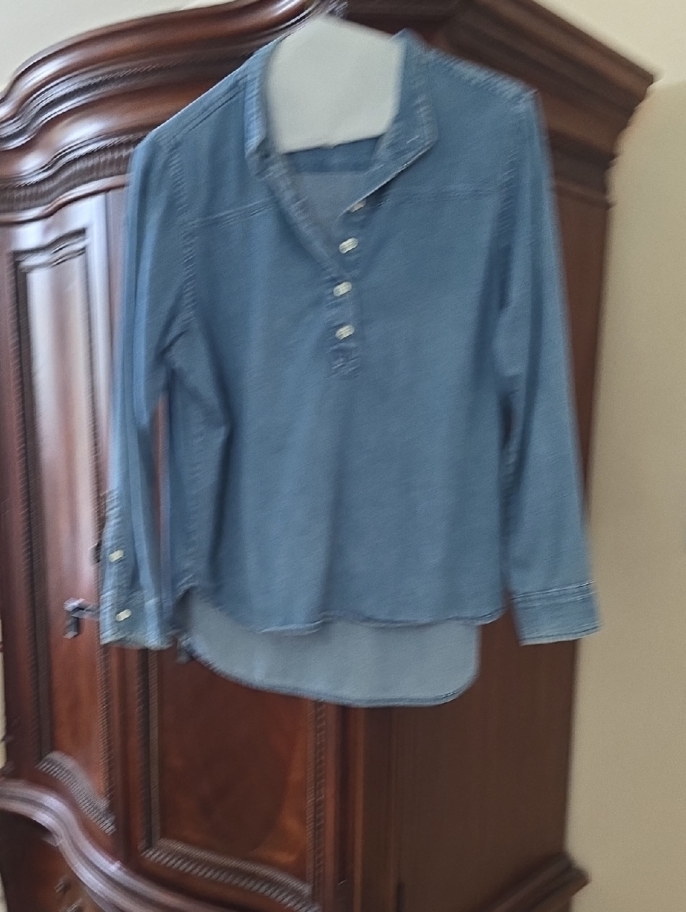 J. Crew Light Blue Denim-Look Button Pullover Shirt
